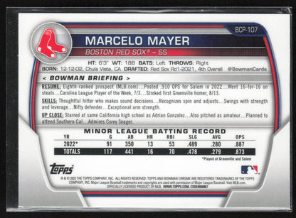 2023 Bowman #BCP-107 Marcelo Mayer Chrome Prospects Mojo Refractors