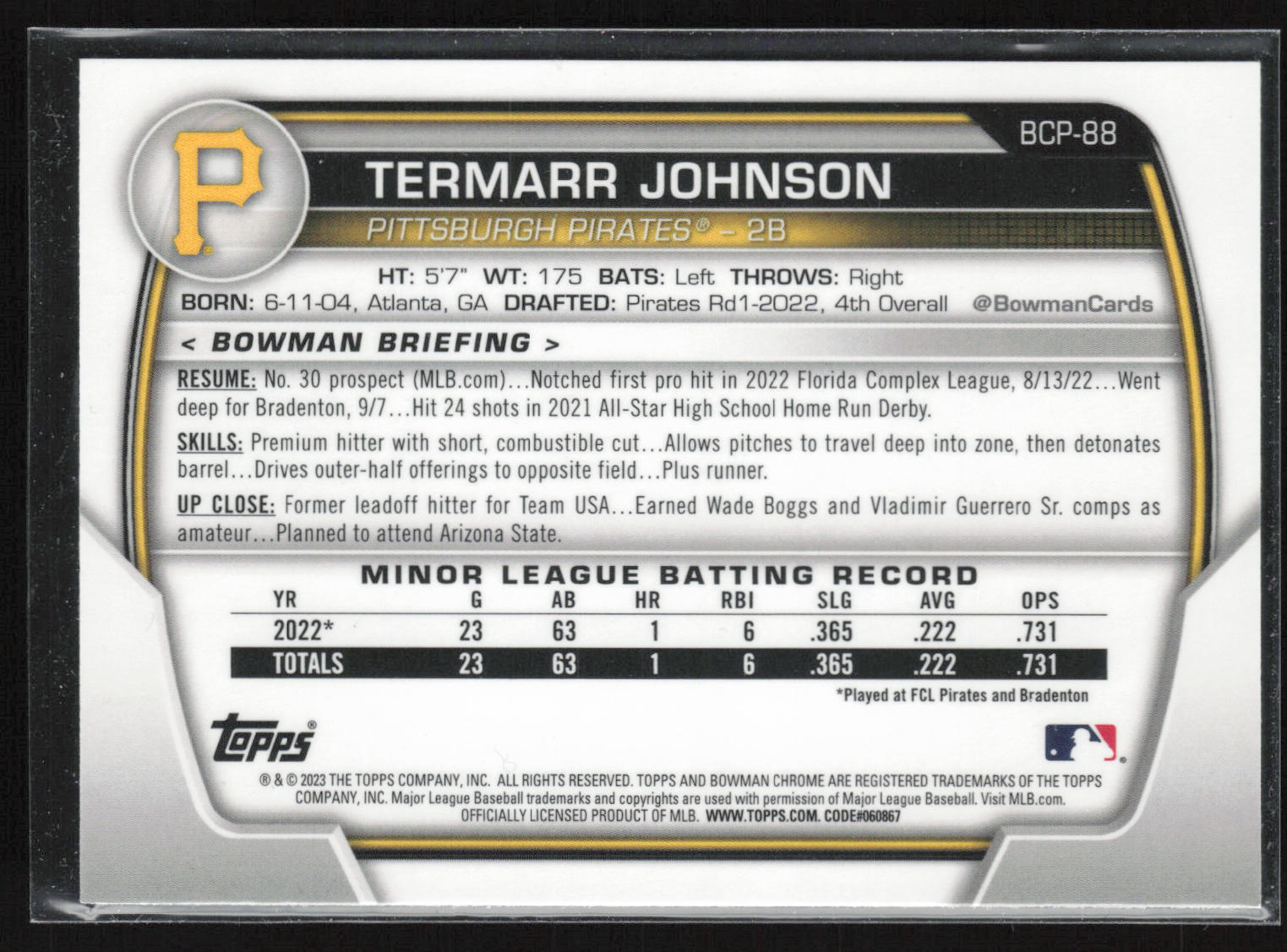 2023 Bowman #BCP-88 Termarr Johnson Chrome Prospects Mojo Refractors