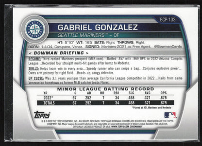 2023 Bowman #BCP-133 Gabriel Gonzalez Chrome Prospects Mojo Refractors