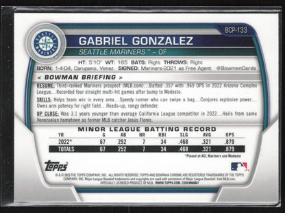 2023 Bowman #BCP-133 Gabriel Gonzalez Chrome Prospects Mojo Refractors