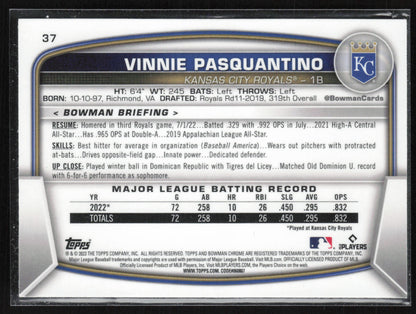 2023 Bowman #37 Vinnie Pasquantino Mojo Refractors