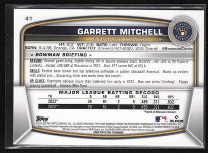2023 Bowman #41 Garrett Mitchell Mojo Purple Refractors #/250