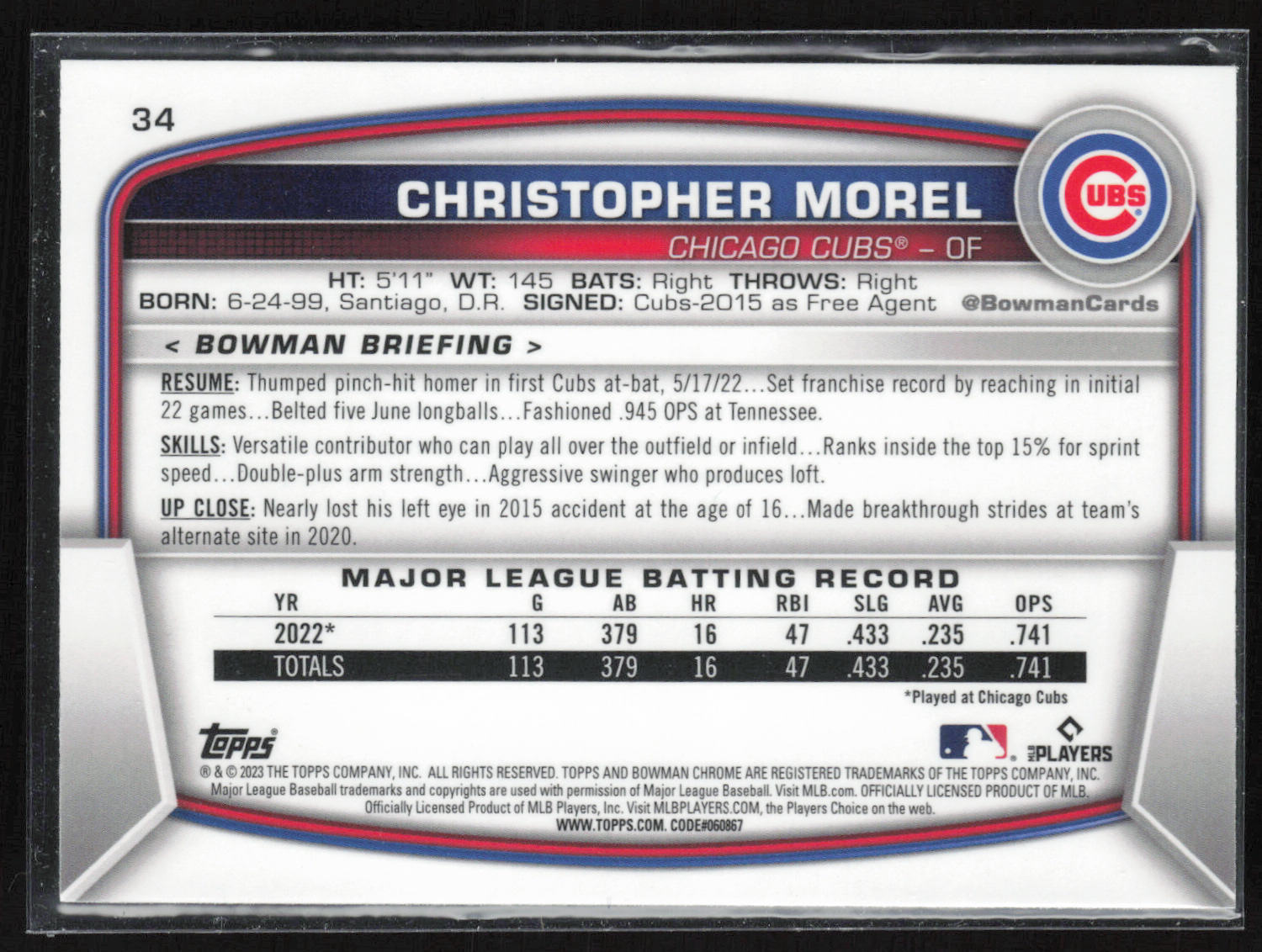 2023 Bowman #34 Christopher Morel Mojo Refractors