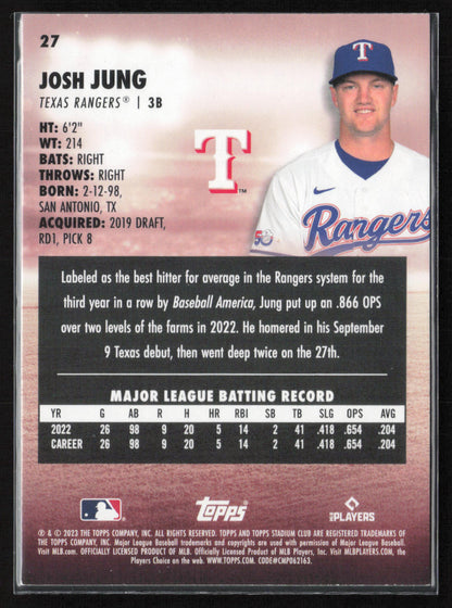 2023 Stadium Club #27 Josh Jung Red Foil