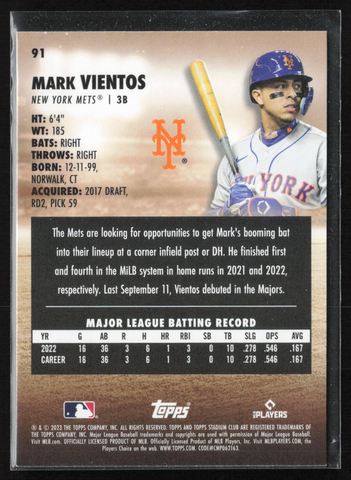 2023 Stadium Club #91 Mark Vientos
