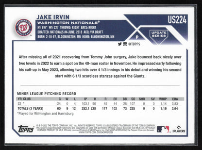 2023 Topps Update #US224 Jake Irvin Orange and Black Foil
