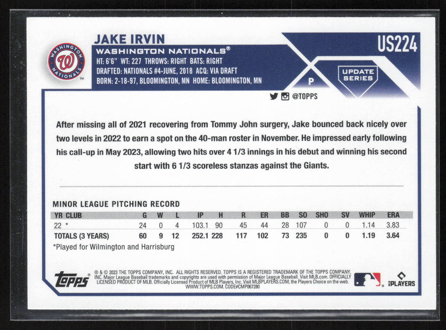 2023 Topps Update #US224 Jake Irvin