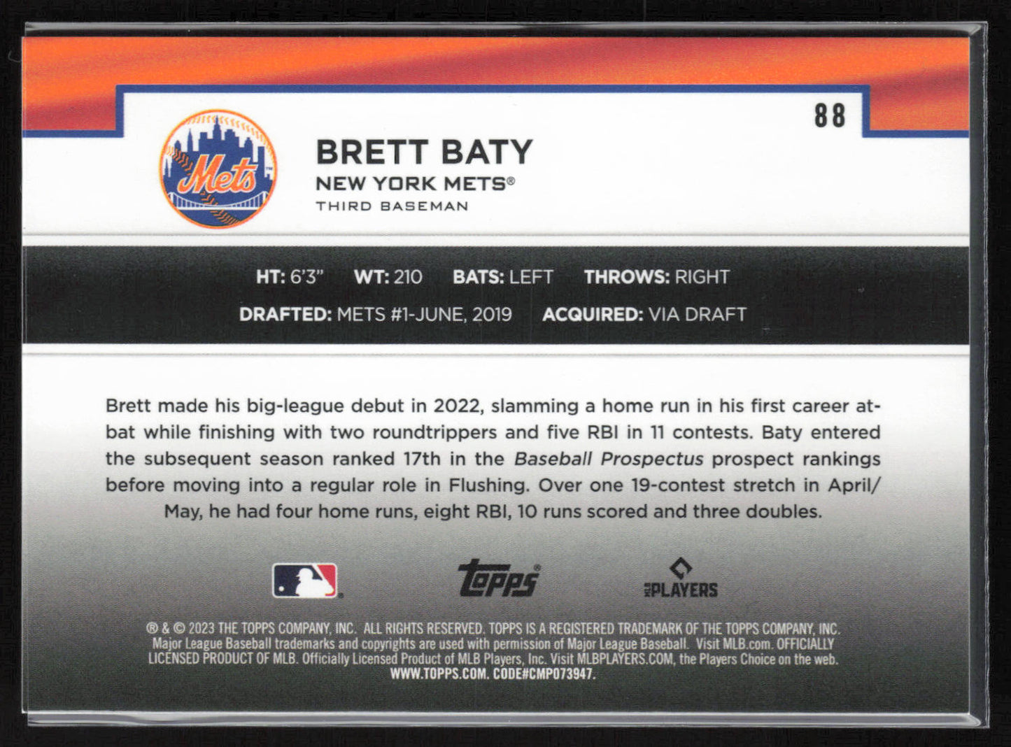 2023 Topps #88 Brett Baty Flagship Collection