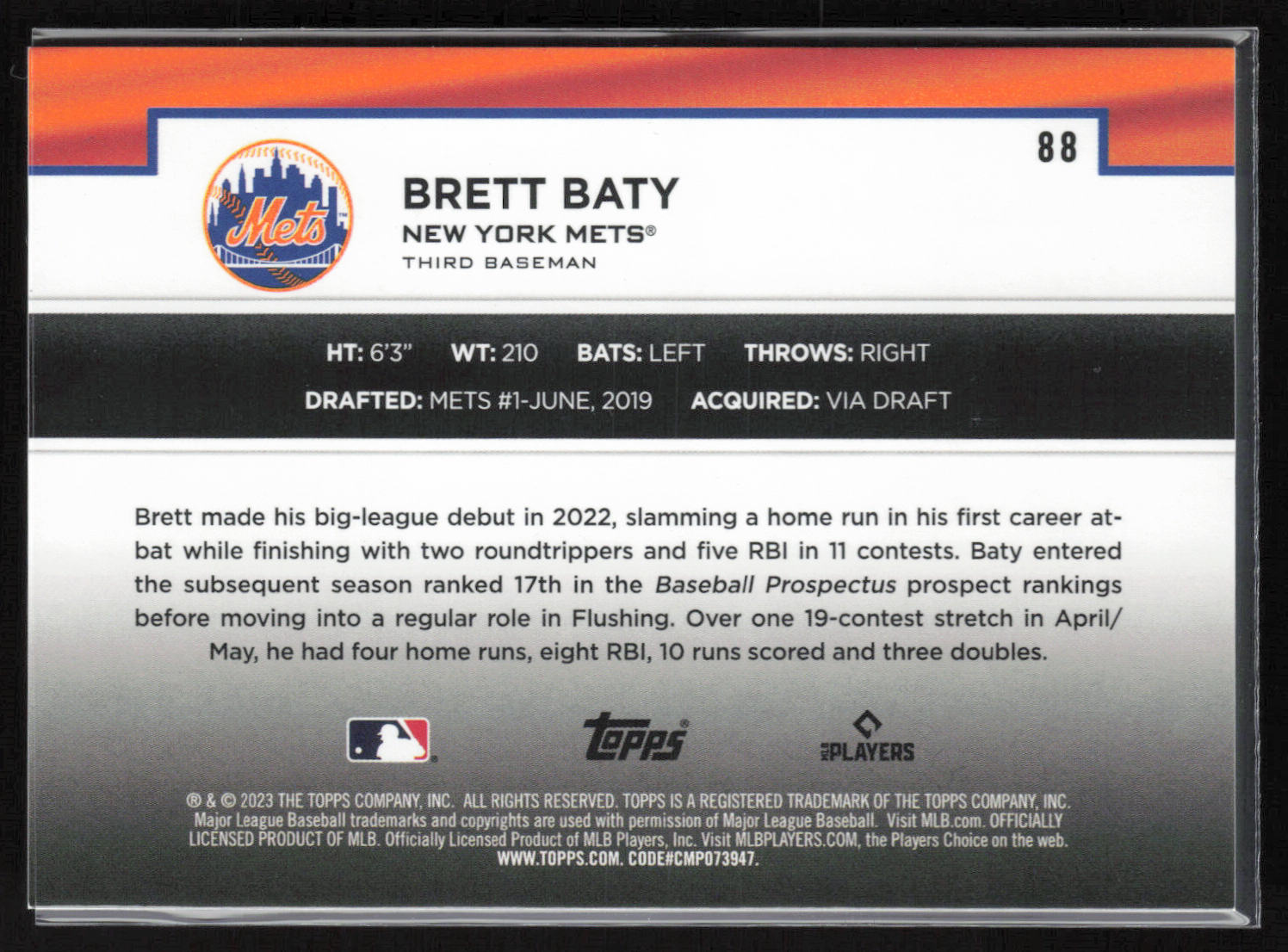 2023 Topps #88 Brett Baty Flagship Collection