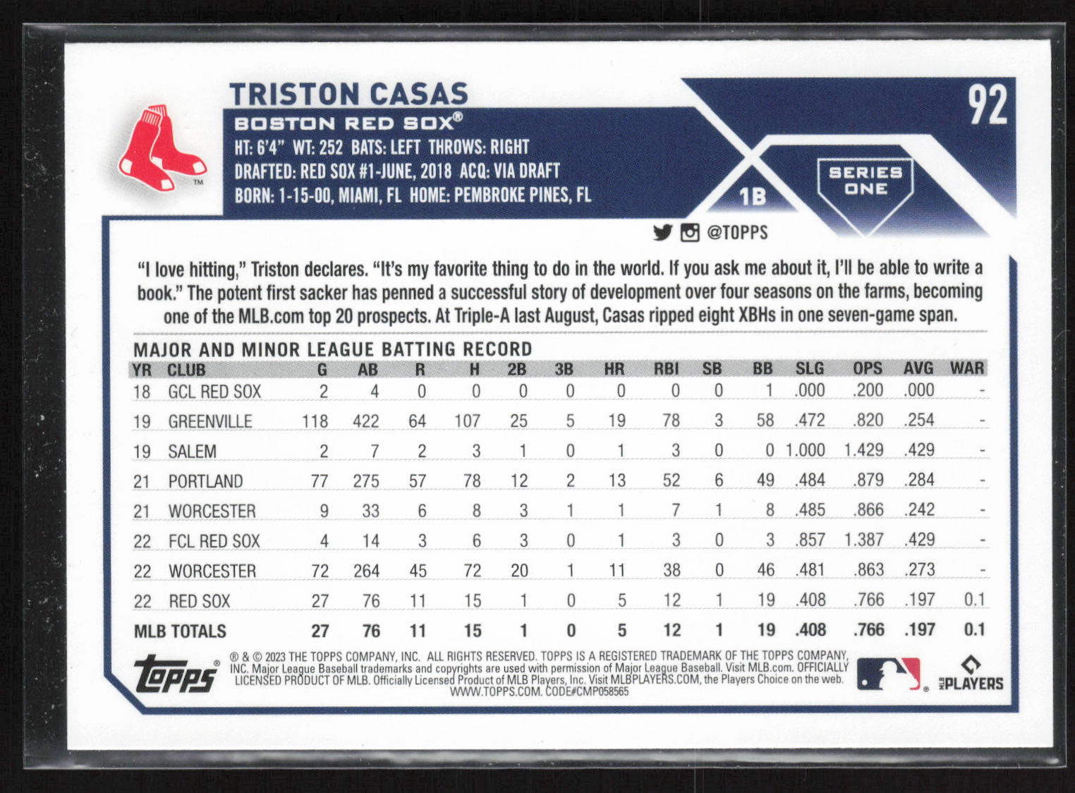 2023 Topps #92 Triston Casas