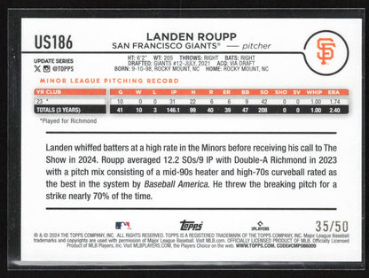 2024 Topps Update #US186 Landen Roupp Mother's Day Hot Pink #/50