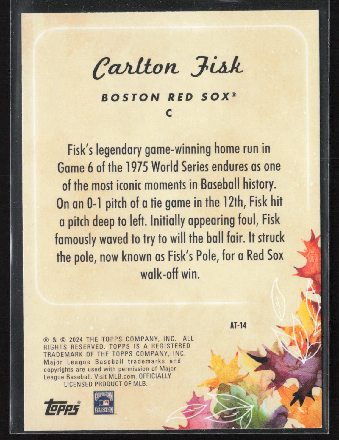 2024 Topps Update #AT-14 Carlton Fisk Autumn Tales Black #/299