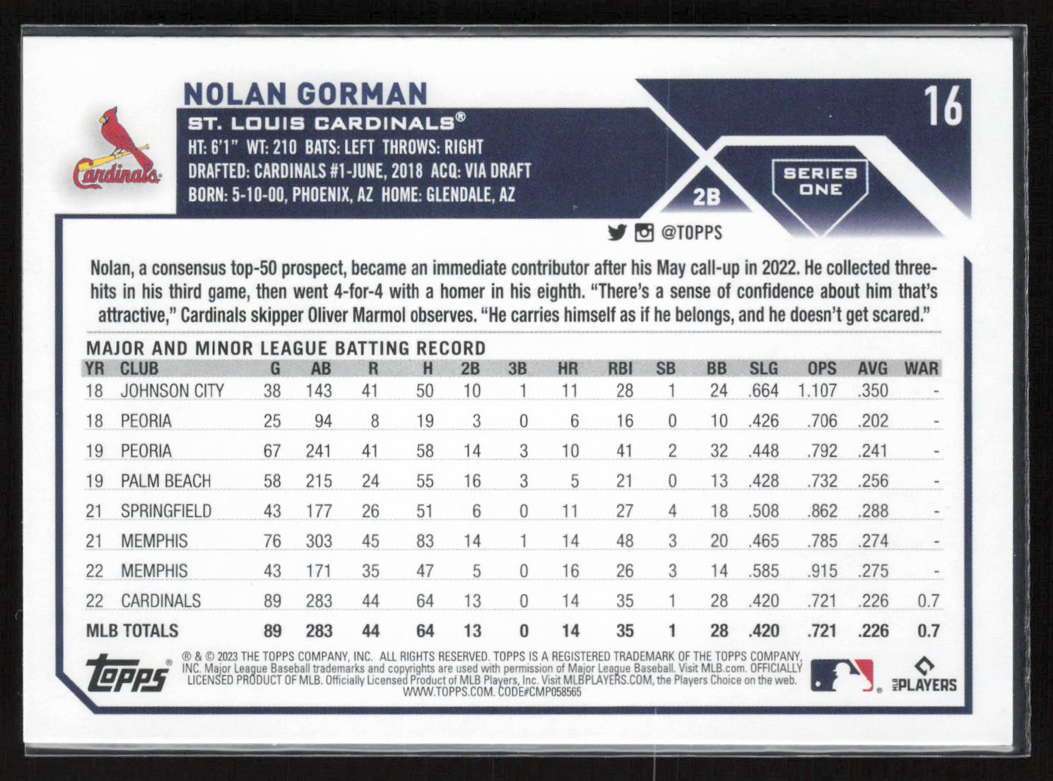 2023 Topps Chrome #192 Nolan Gorman Refractors