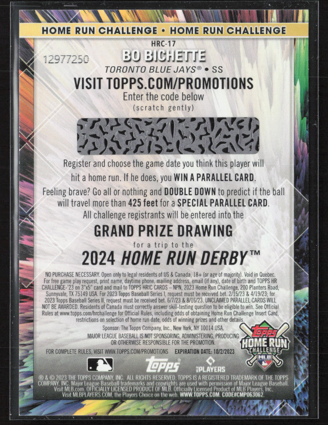 2023 Topps #HRC-17 Bo Bichette Home Run Challenge (Series One)