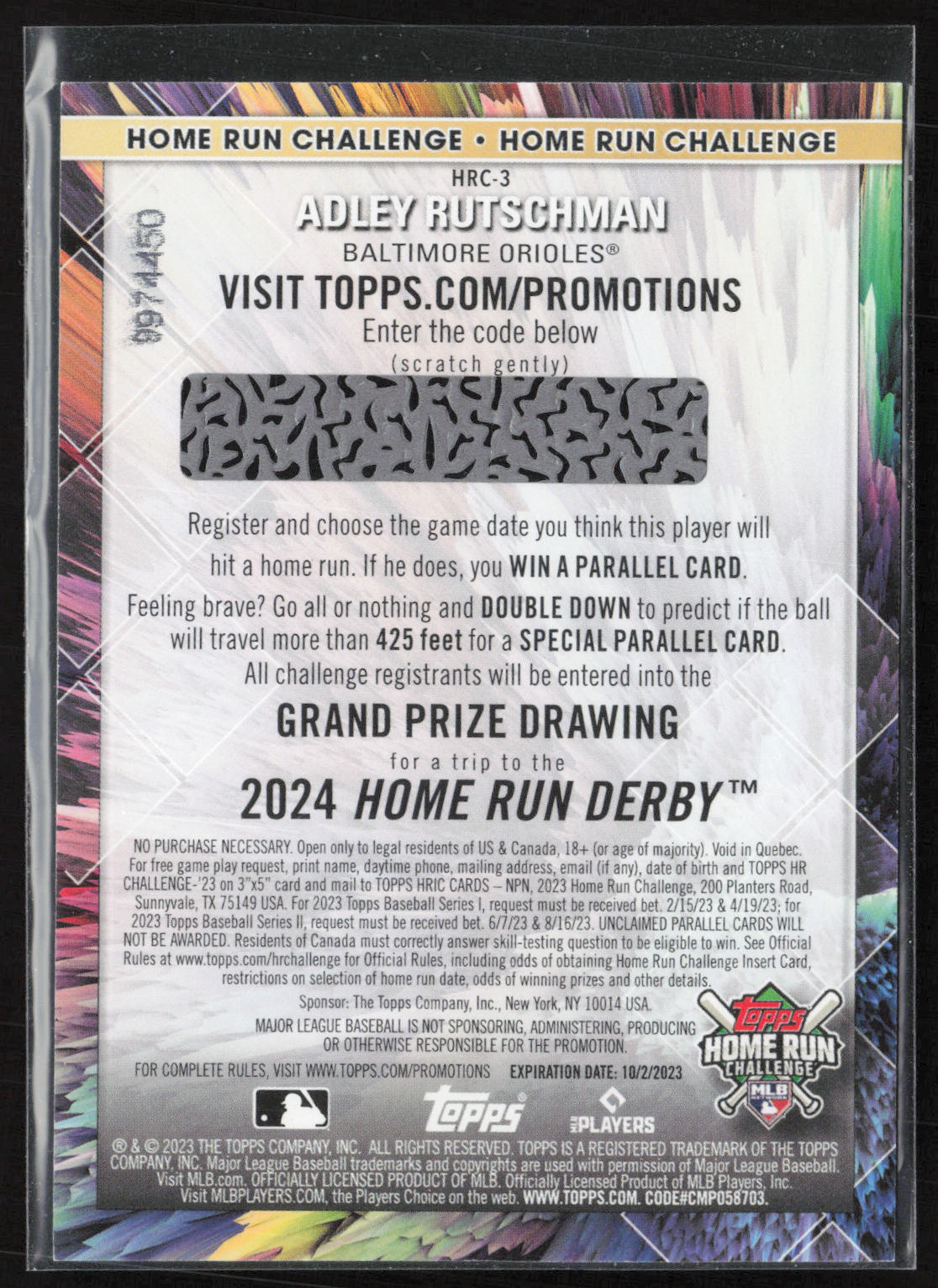 2023 Topps #HRC-3 Adley Rutschman Home Run Challenge (Series Two)