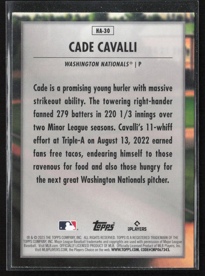 2023 Topps Update #HA-30 Cade Cavalli Home Field Advantage