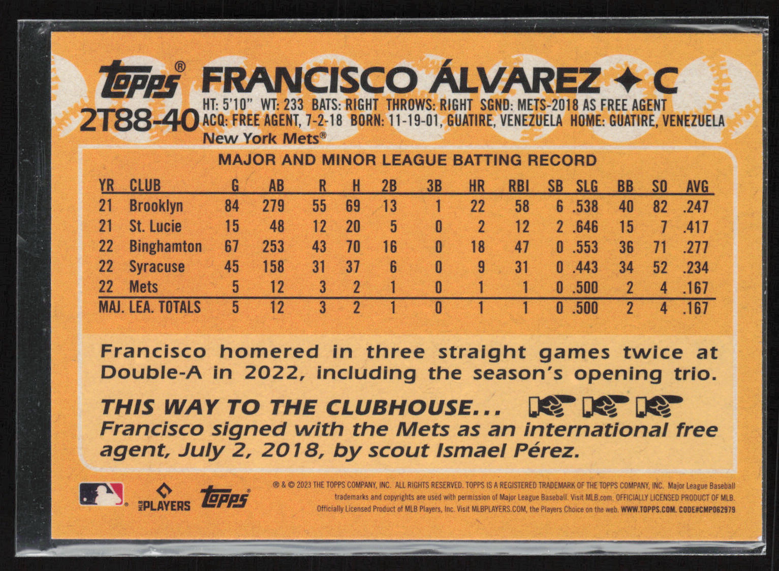 2023 Topps #2T88-40 Francisco Álvarez 1988 Topps Baseball 35th Anniversary