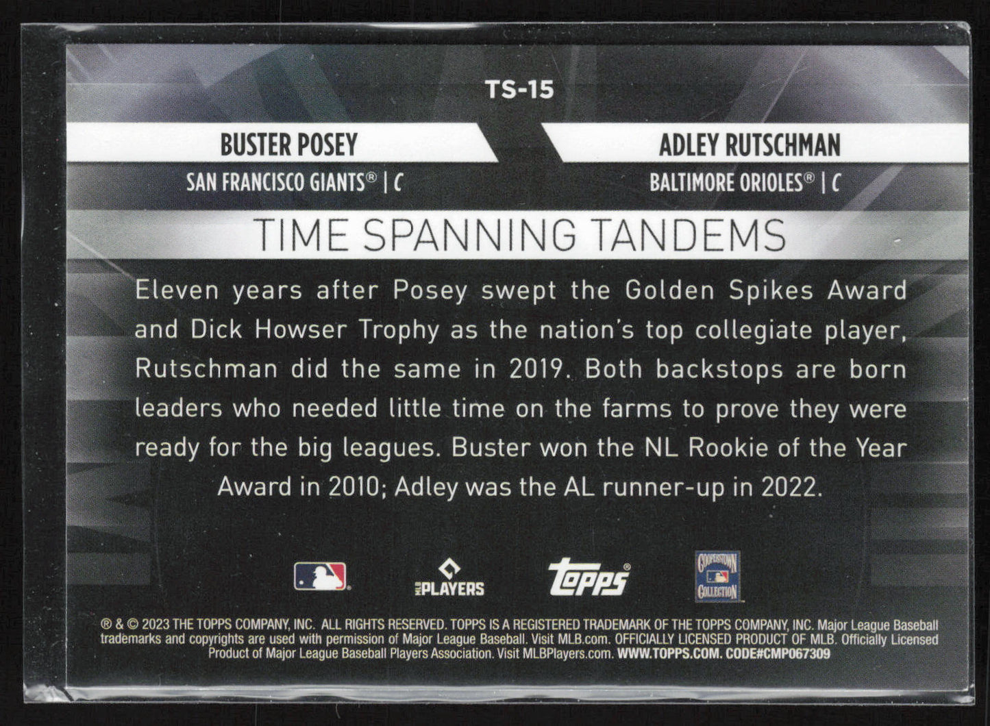 2023 Topps Update #TS-15 Adley Rutschman / Buster Posey Time Spanning Tandems