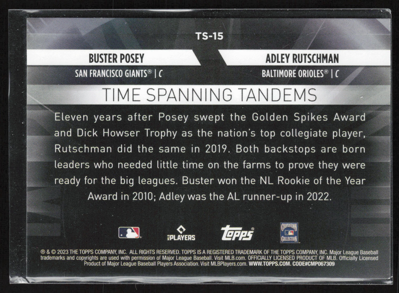 2023 Topps Update #TS-15 Adley Rutschman / Buster Posey Time Spanning Tandems