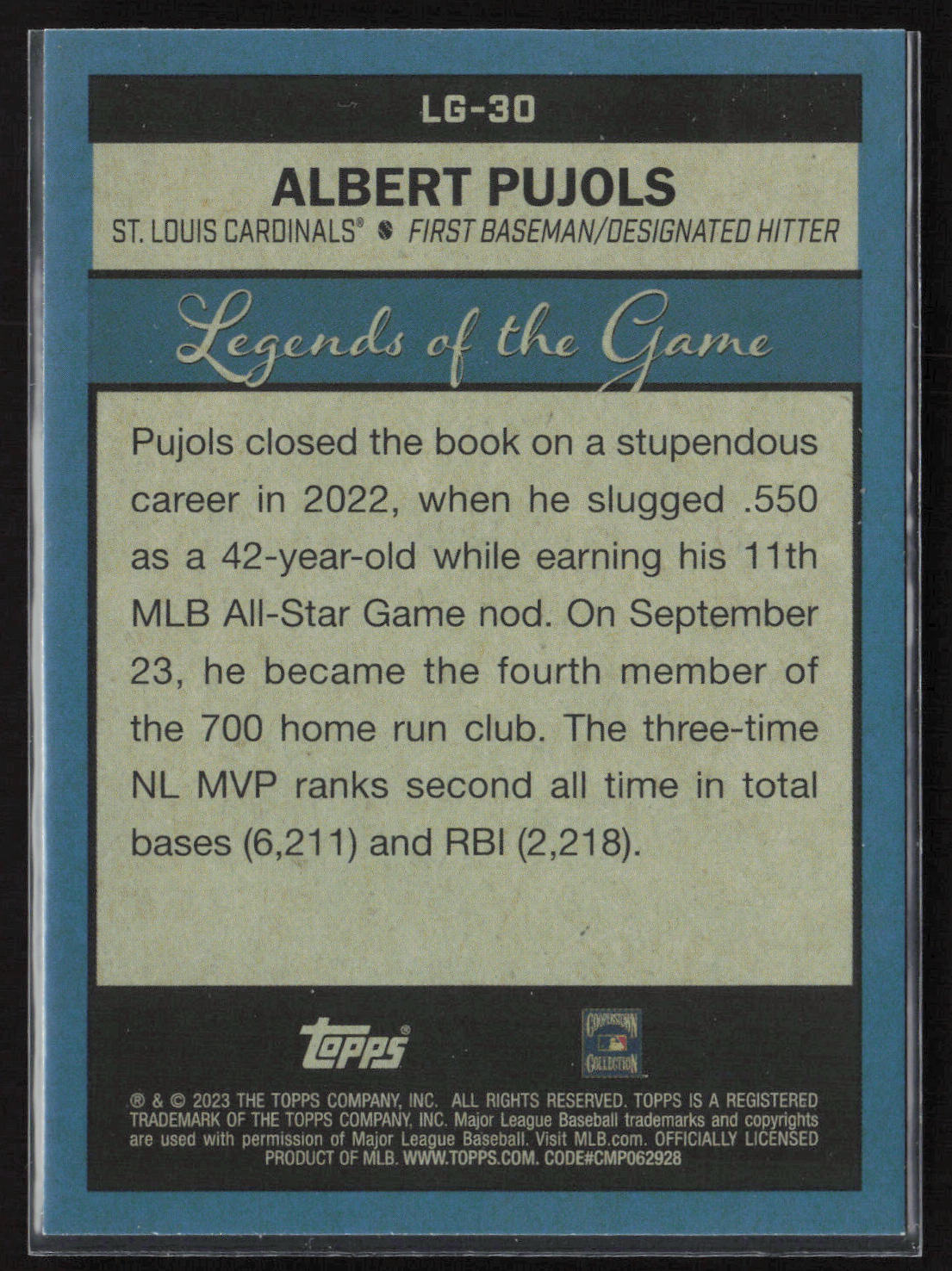 2023 Topps #LG-30 Albert Pujols Legends of the Game