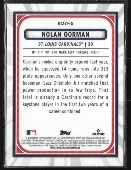 2023 Bowman #ROYF-5 Nolan Gorman Rookie of the Year Favorites