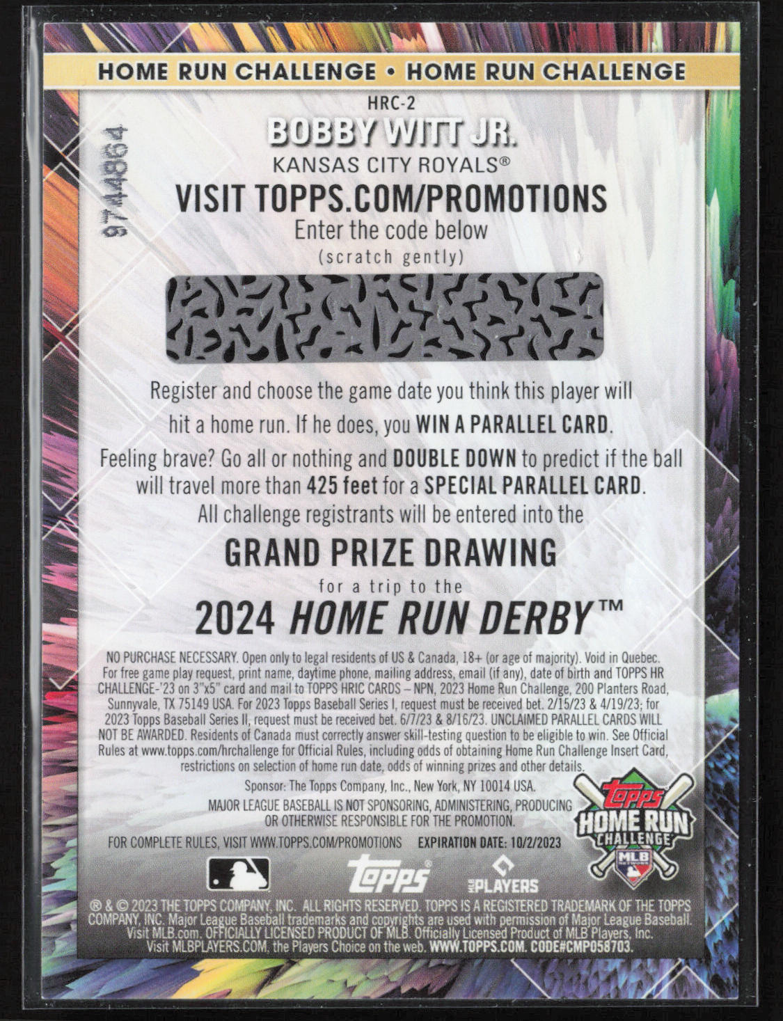 2023 Topps #HRC-2 Bobby Witt Jr. Home Run Challenge (Series One)