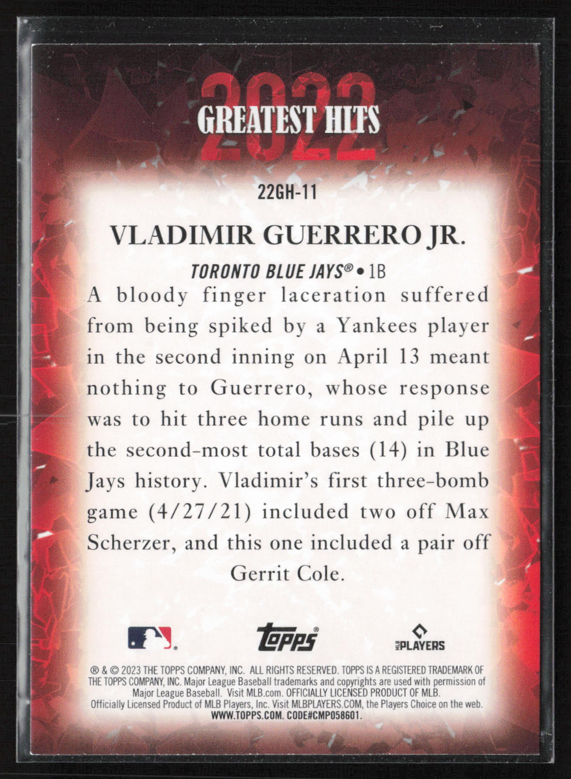 2023 Topps #22GH-11 Vladimir Guerrero Jr. 2022 Greatest Hits