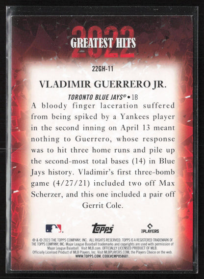 2023 Topps #22GH-11 Vladimir Guerrero Jr. 2022 Greatest Hits