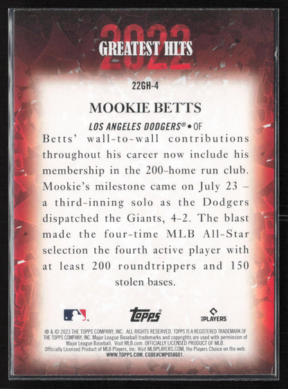 2023 Topps #22GH-4 Mookie Betts 2022 Greatest Hits