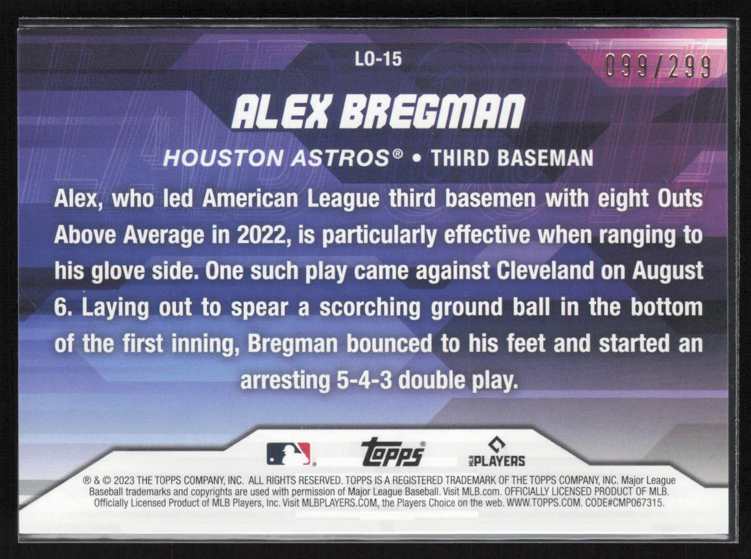 2023 Topps Update #LO-15 Alex Bregman Laid Out Black #/299