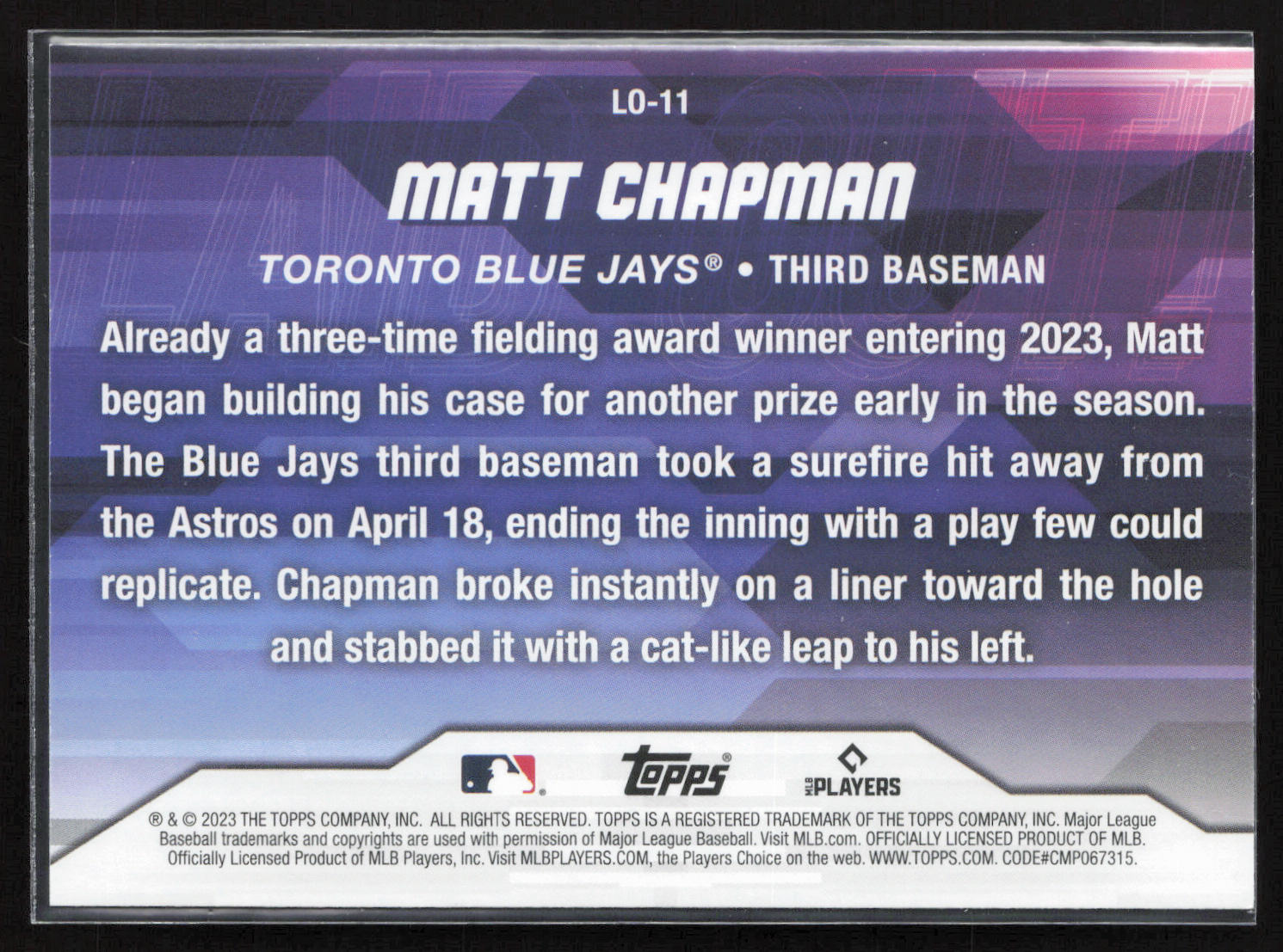 2023 Topps Update #LO-11 Matt Chapman Laid Out