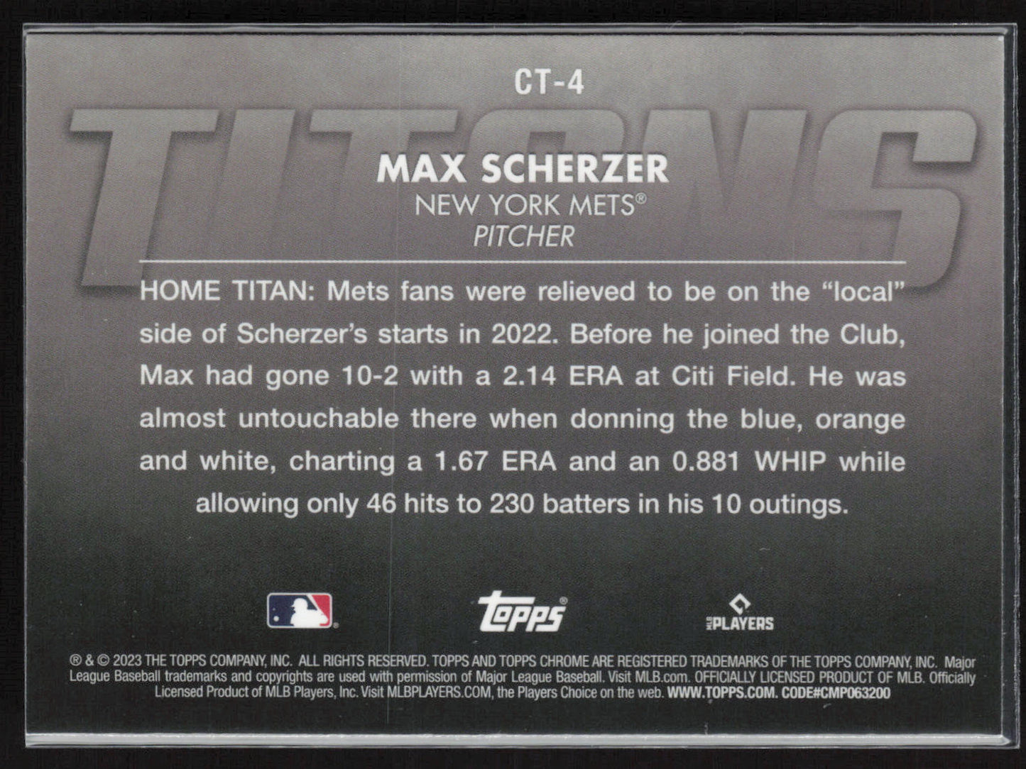 2023 Topps Chrome #CT-4 Max Scherzer Titans