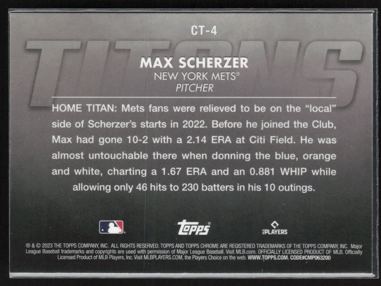 2023 Topps Chrome #CT-4 Max Scherzer Titans