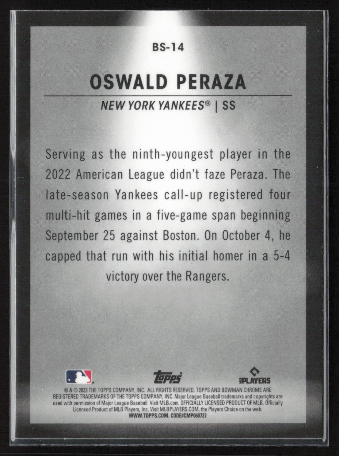 2023 Bowman #BS-14 Oswald Peraza Bowman Spotlights