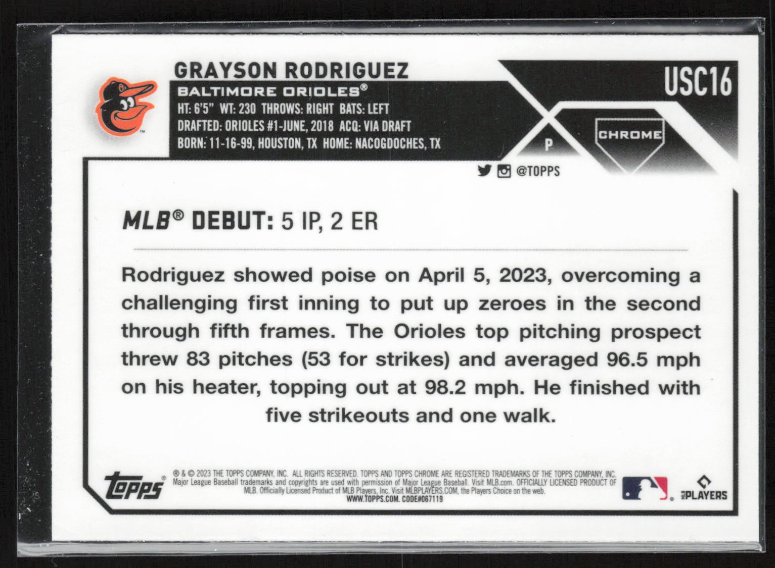 2023 Topps Chrome Update #USC16 Grayson Rodriguez