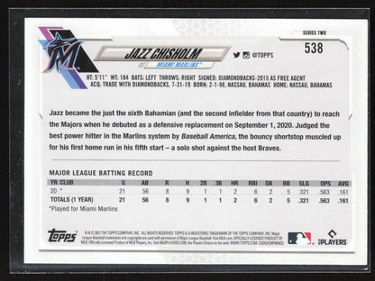 2021 Topps #538a Jazz Chisholm