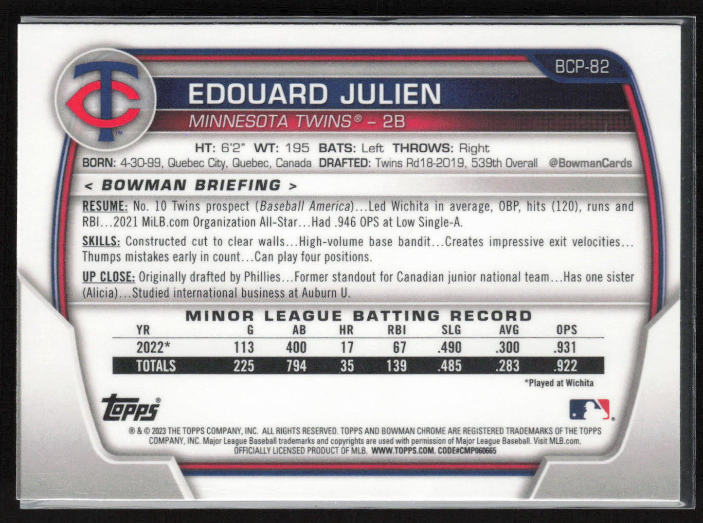 2023 Bowman #BCP-82 Edouard Julien Chrome Prospects