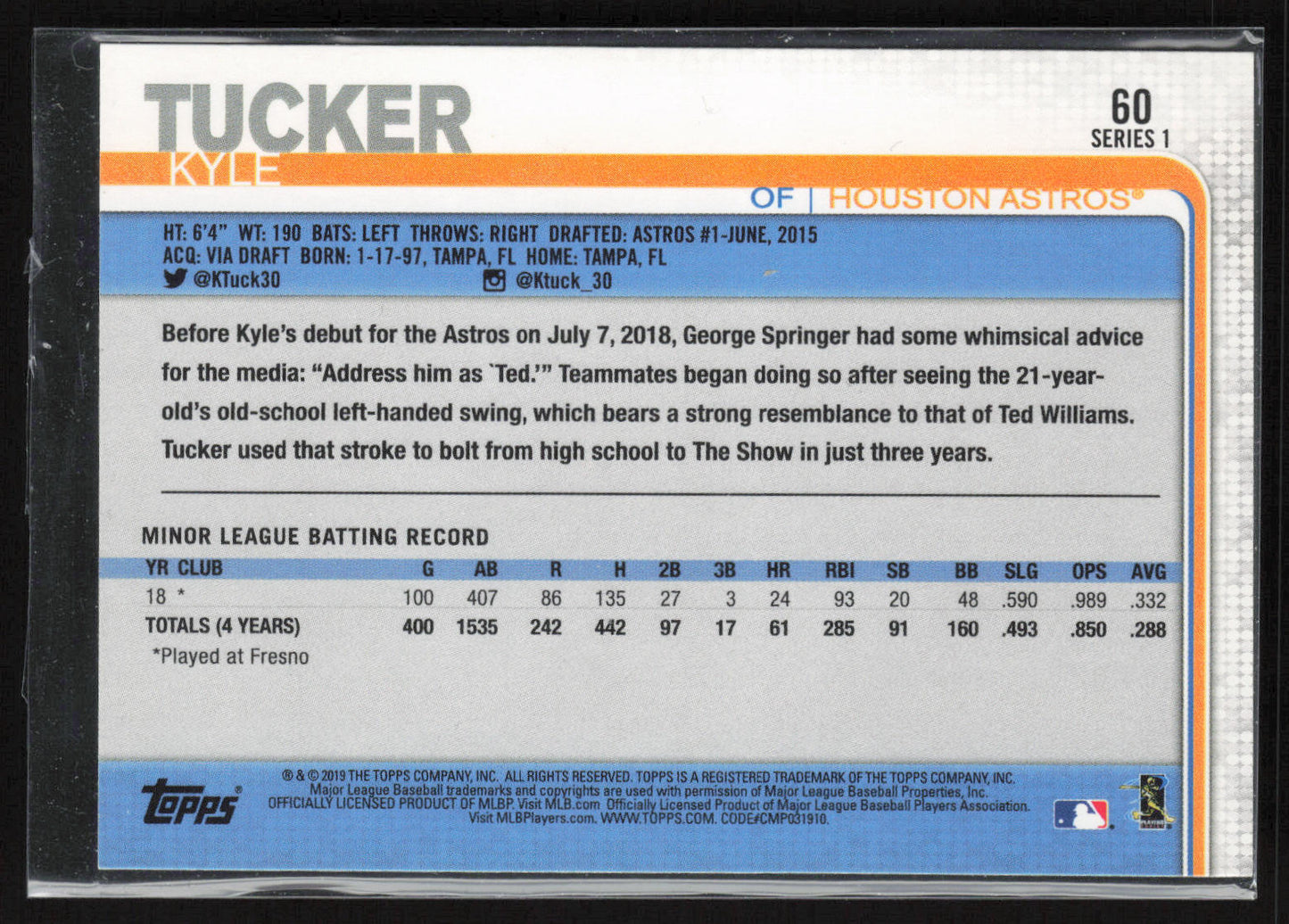 2019 Topps #60 Kyle Tucker