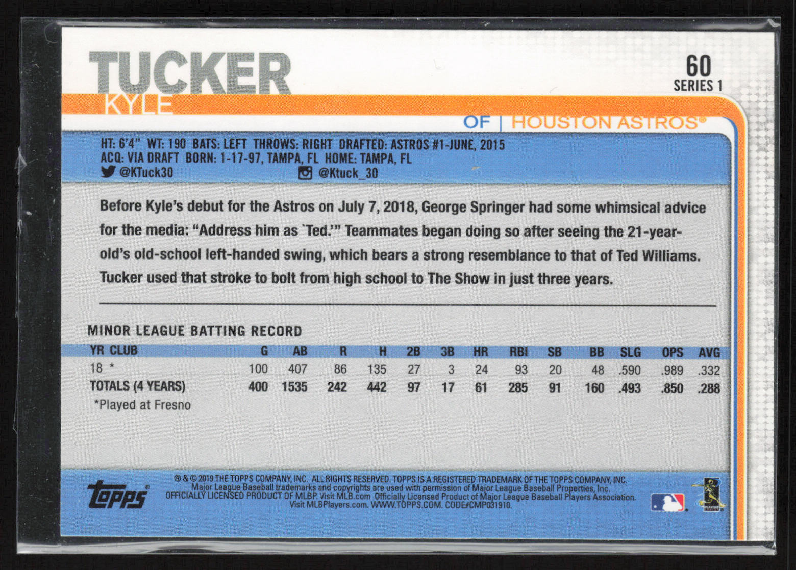 2019 Topps #60 Kyle Tucker