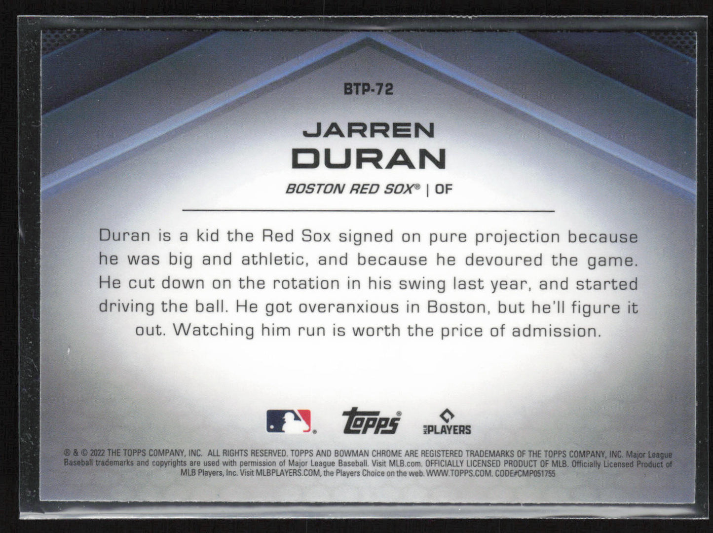 2022 Bowman #BTP-72 Jarren Duran Bowman Scouts' Top 100