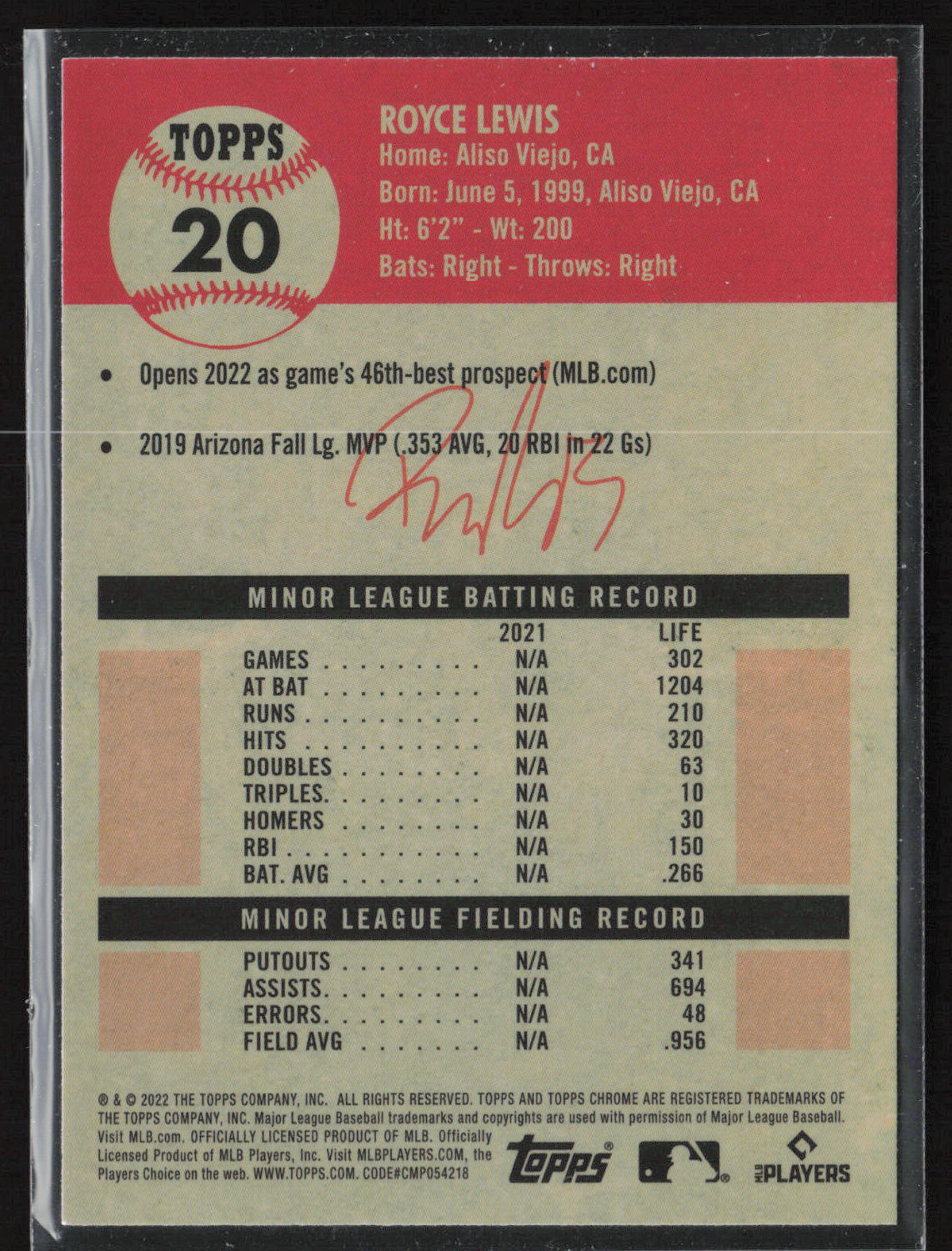 2022 Topps Chrome Platinum Anniversary #20 Royce Lewis Blue Prism Refractor