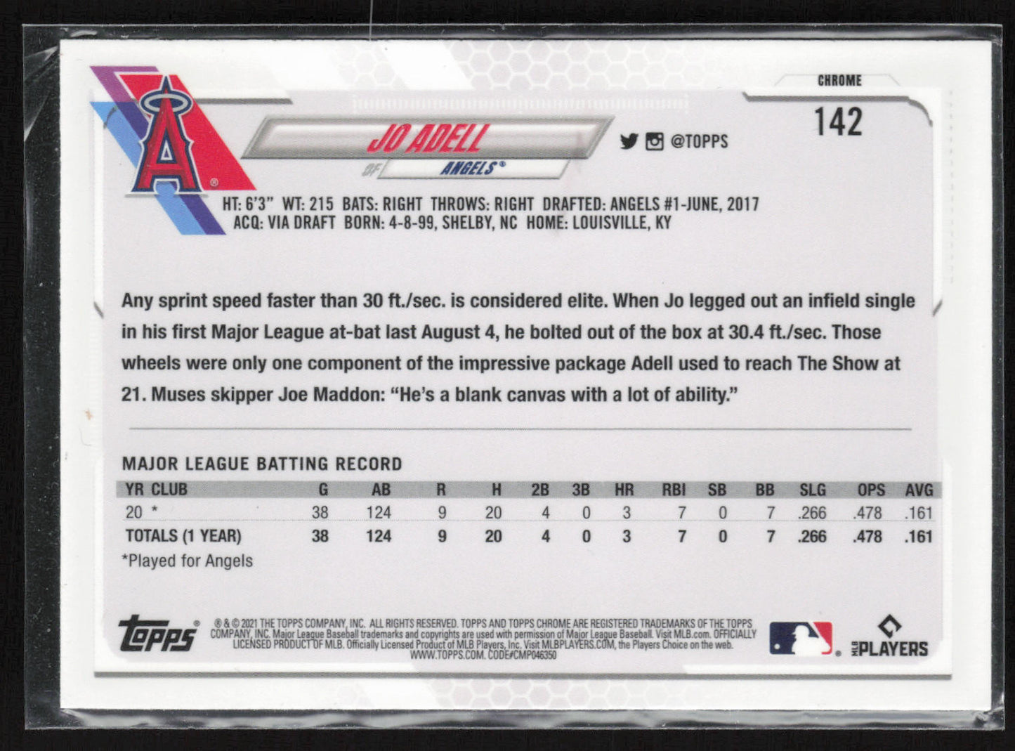 2021 Topps Chrome #142b Jo Adell Batting post-swing