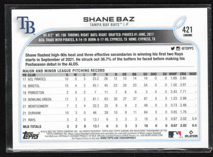 2022 Topps #421 Shane Baz Rookie Image Variations