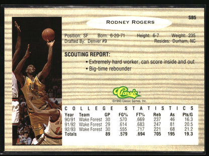 1993 Classic Draft Picks #SB5 Rodney Rogers Special Bonus