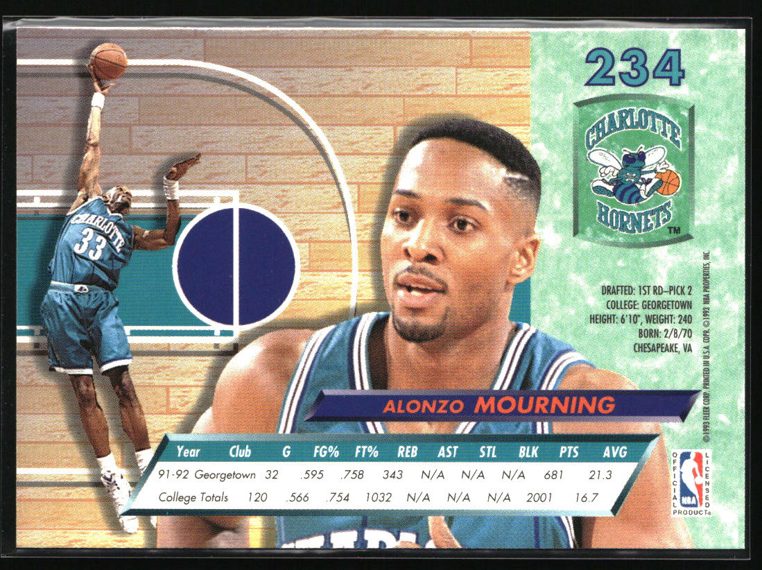 1992-93 Ultra #234 Alonzo Mourning