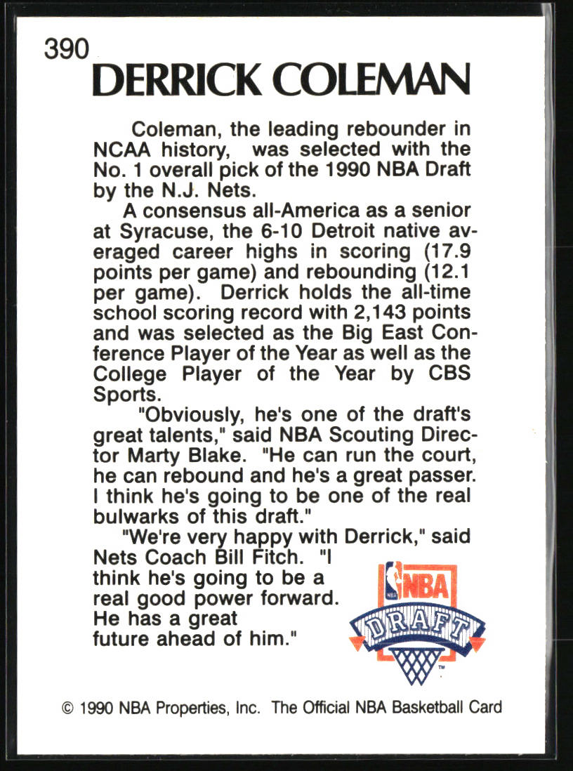 1990-91 Hoops #390 Derrick Coleman