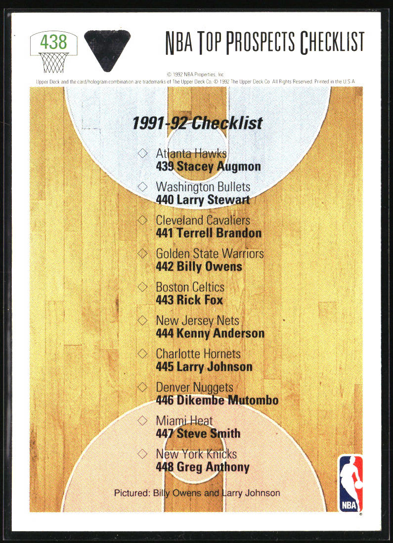 1991-92 Upper Deck #438 NBA Top Prospects (Billy Owens / Larry Johnson)