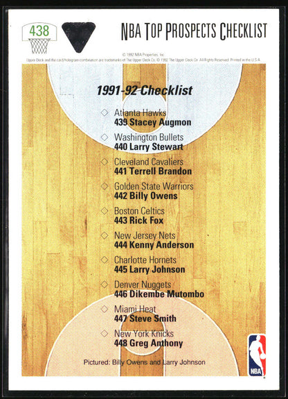 1991-92 Upper Deck #438 NBA Top Prospects (Billy Owens / Larry Johnson)
