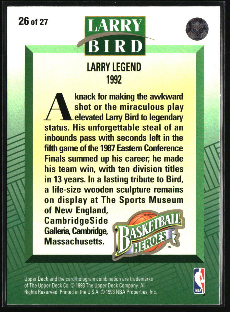 1992-93 Upper Deck #26 Larry Bird Basketball Heroes: Larry Bird