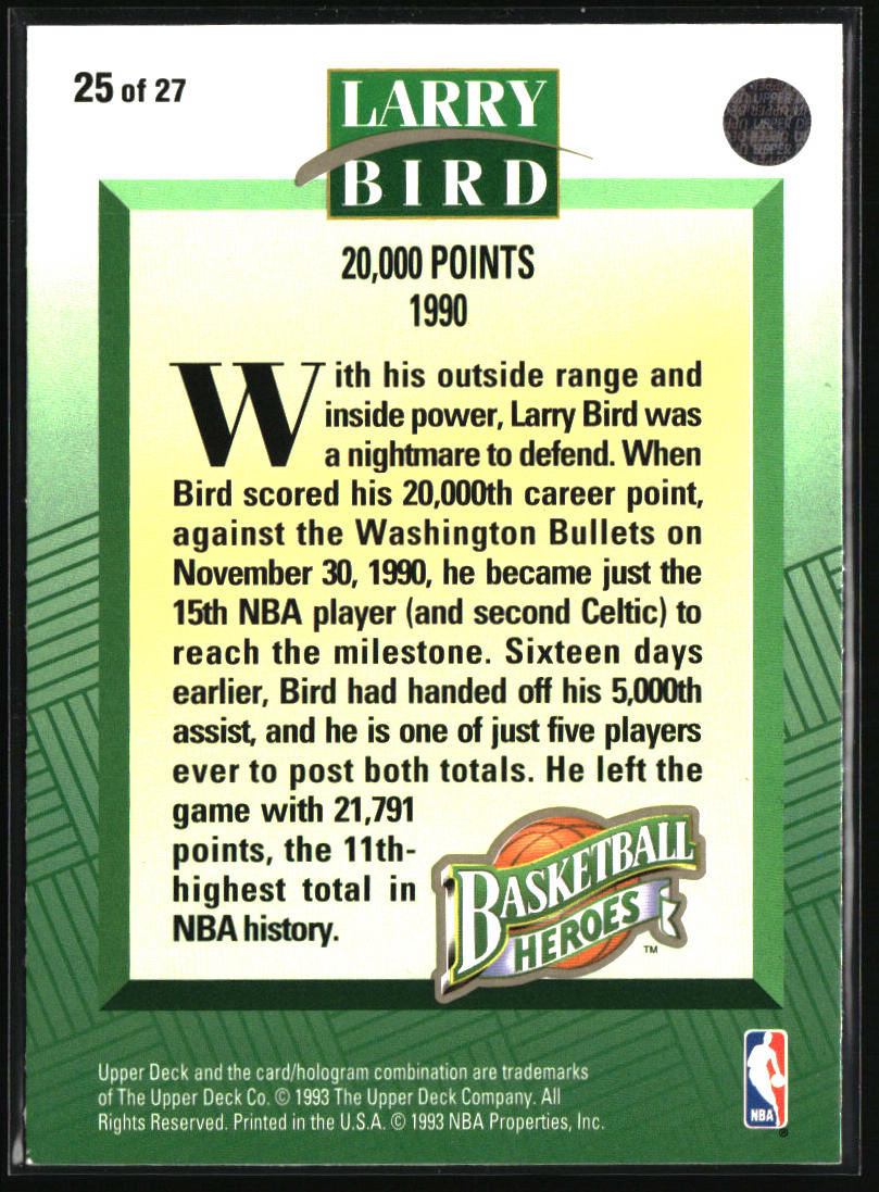 1992-93 Upper Deck #25 Larry Bird Basketball Heroes: Larry Bird
